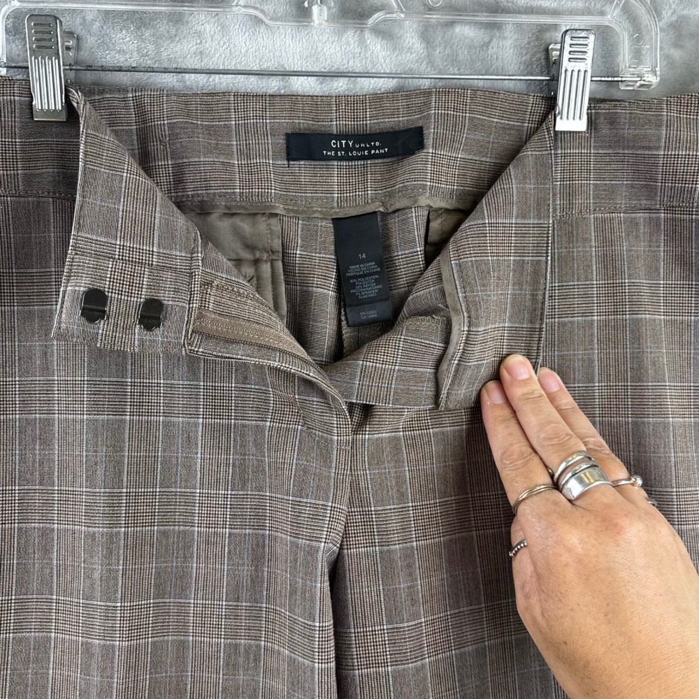 City Unltd The St. Louie Pant Womens 14 Brown Plaid Straight Leg Trousers (1749) - Picture 2 of 9